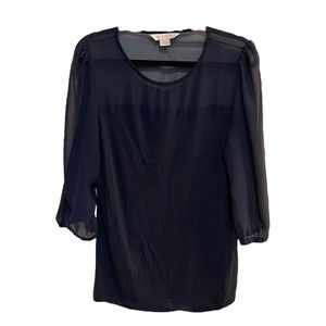 MAUVETTE Women Top Medium Blue Charlie Chiffon Panel Knit Stretch Stitch Fix